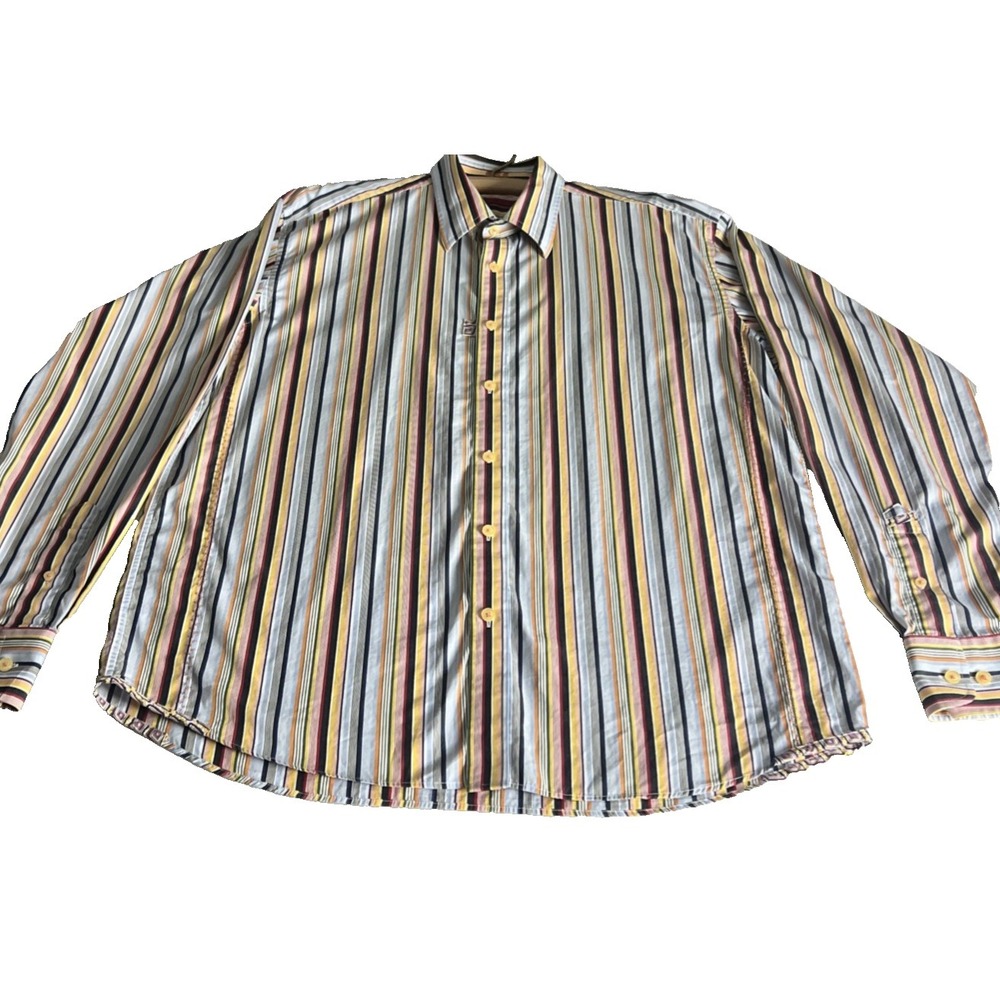 Luchiano Visconti Men's Shirt Size Large Long Sleeve Embroidered Stripe Multi C2